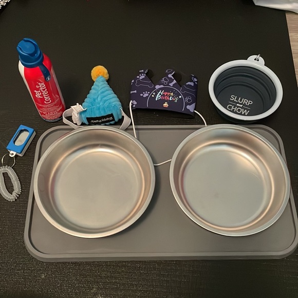 Top Paw Dog Euc Large Dog Bundle Feeder Set Small Collapsible Water